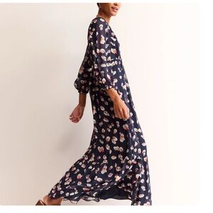 Boden Puff Sleeve Floral Navy Maxi Dress